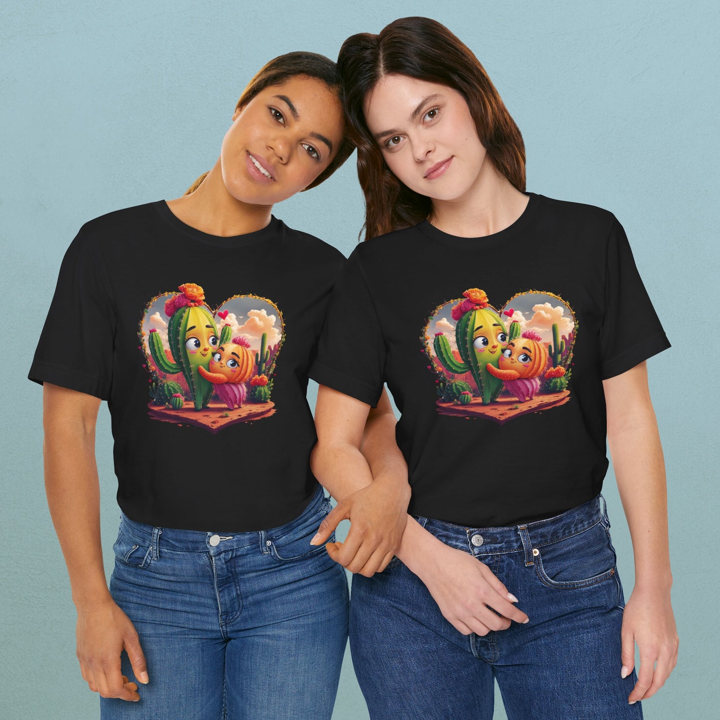 Cartoon Cactuses in love - Unisex Jersey T-Shirt