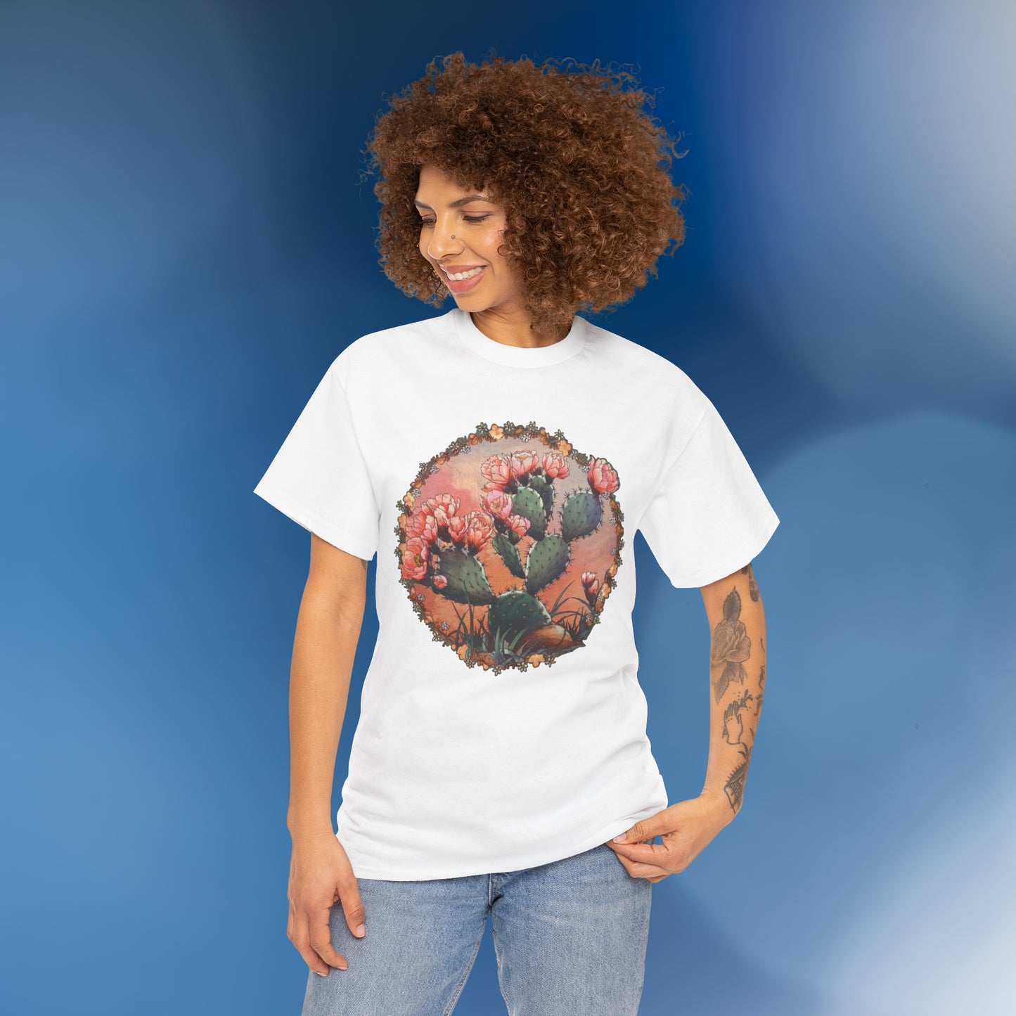 Vintage Cactus Opuntia in bloom - Unisex Cactus T-Shirt