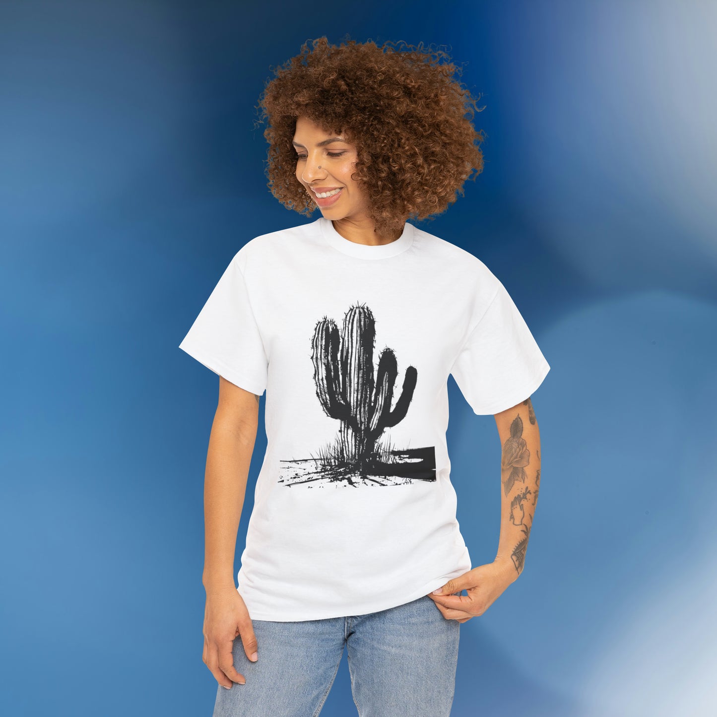 Cactus, black and white - Unisex Cactus T-Shirt