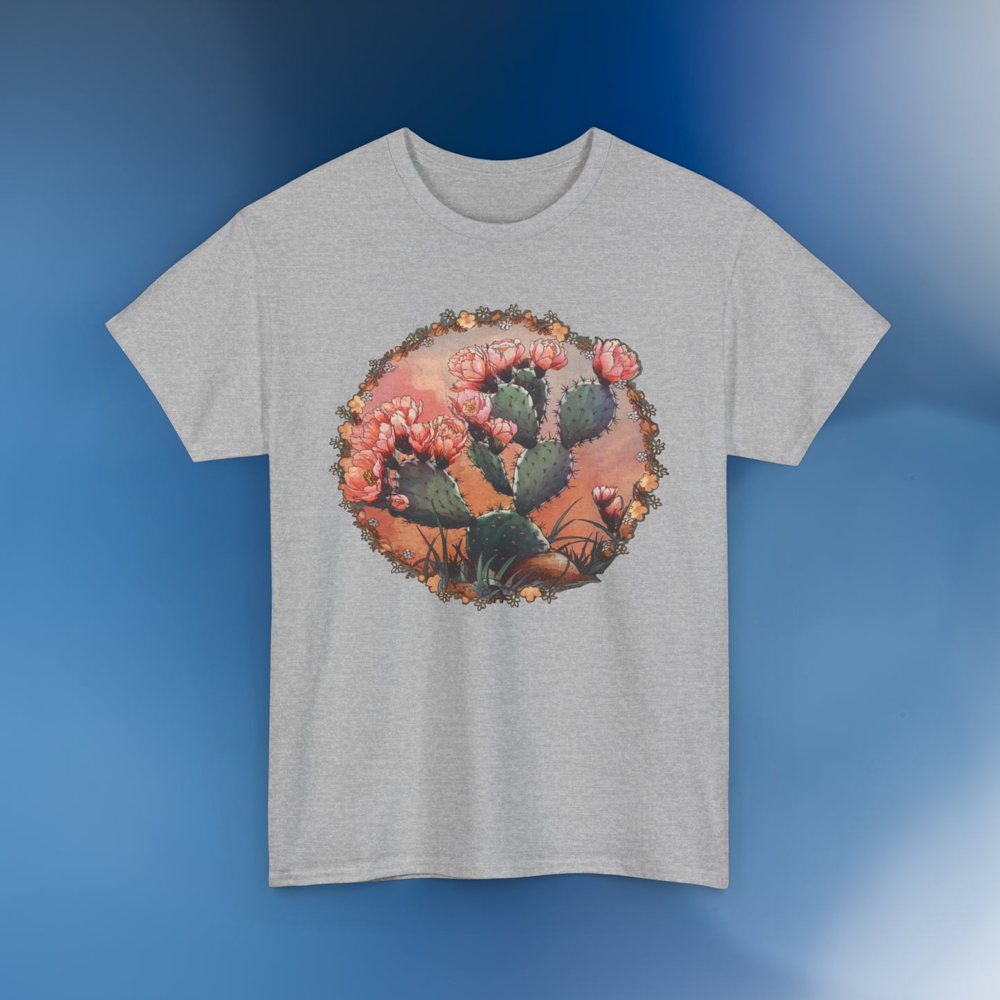 Vintage Cactus Opuntia in bloom - Unisex Cactus T-Shirt