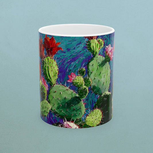 Van Gogh Style Cactus 2 - Ceramic Cactus Print Mug, 11oz