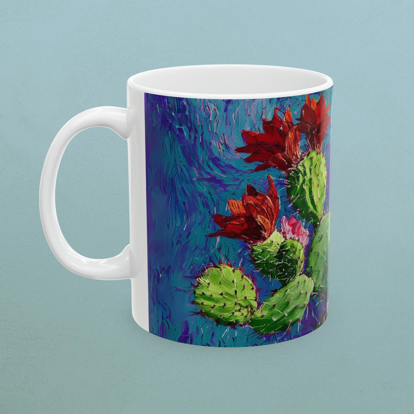 Van Gogh Style Cactus 2 - Ceramic Cactus Print Mug, 11oz