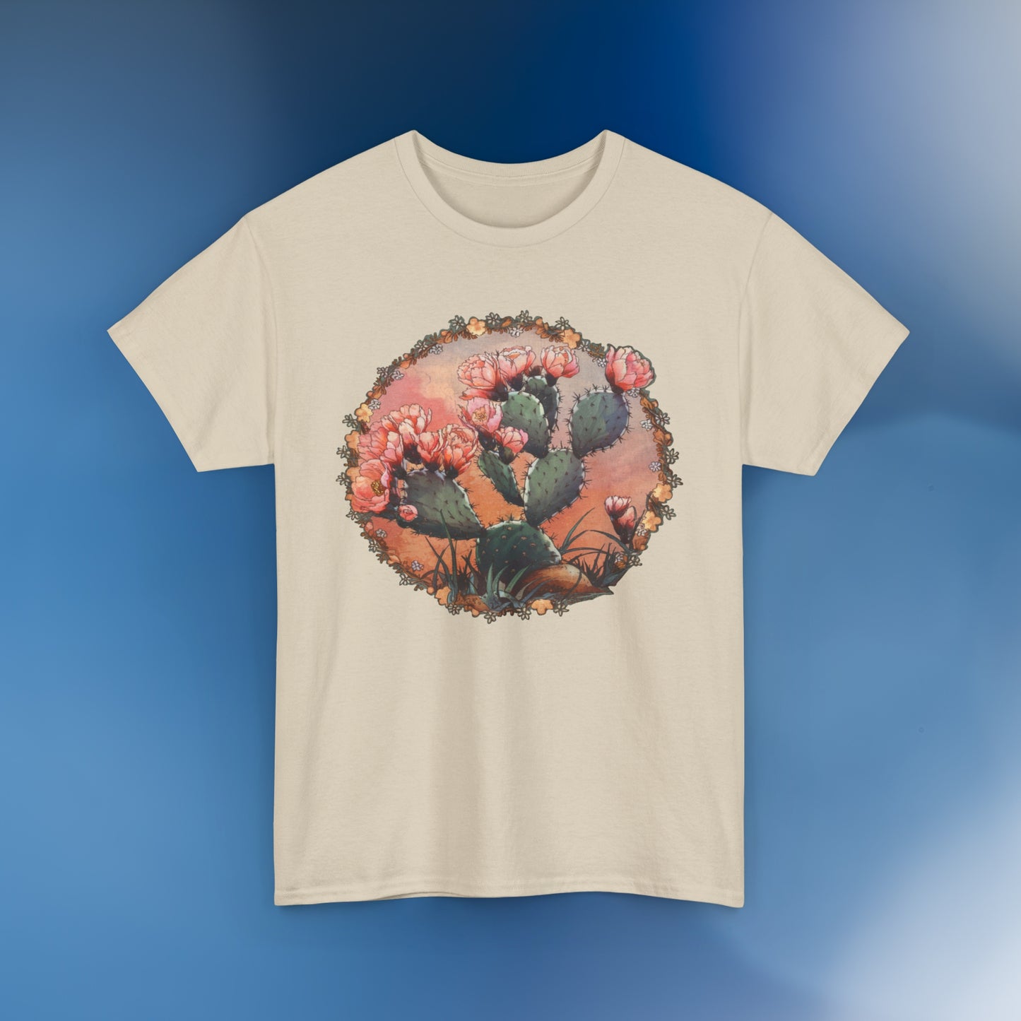 Vintage Cactus Opuntia in bloom - Unisex Cactus T-Shirt