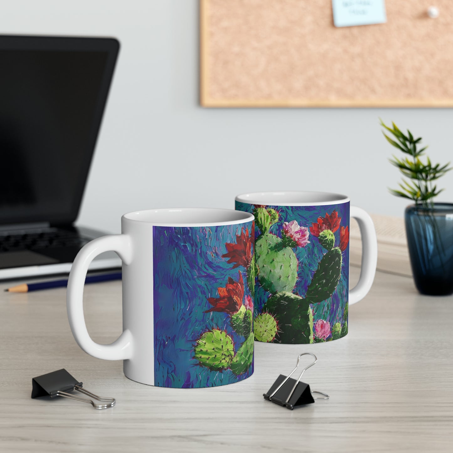 Van Gogh Style Cactus 2 - Ceramic Cactus Print Mug, 11oz