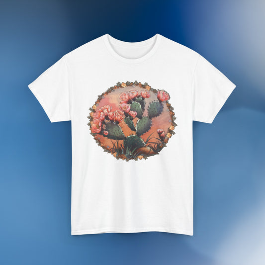 Vintage Cactus Opuntia in bloom - Unisex Cactus T-Shirt