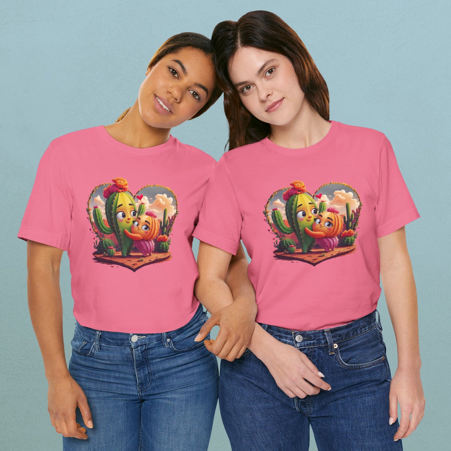 Cartoon Cactuses in love - Unisex Jersey T-Shirt