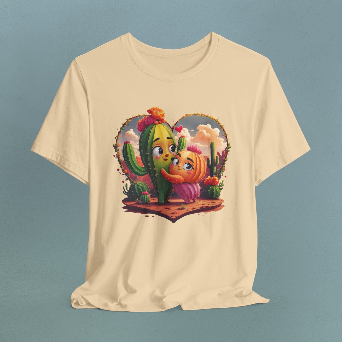 Cartoon Cactuses in love - Unisex Jersey T-Shirt