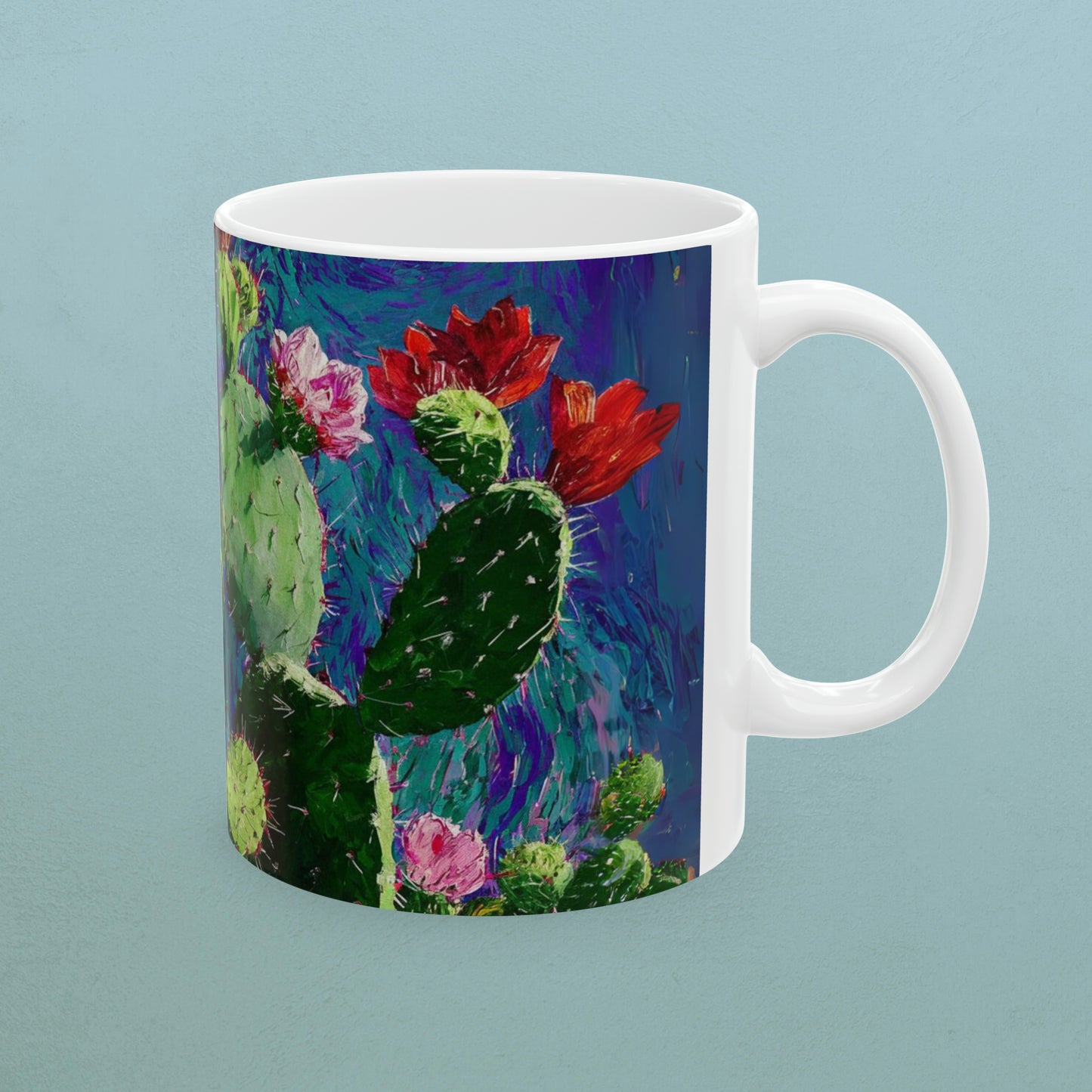 Van Gogh Style Cactus 2 - Ceramic Cactus Print Mug, 11oz