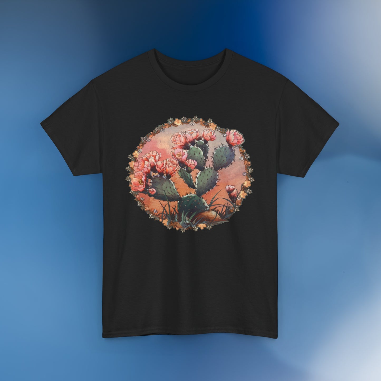 Vintage Cactus Opuntia in bloom - Unisex Cactus T-Shirt