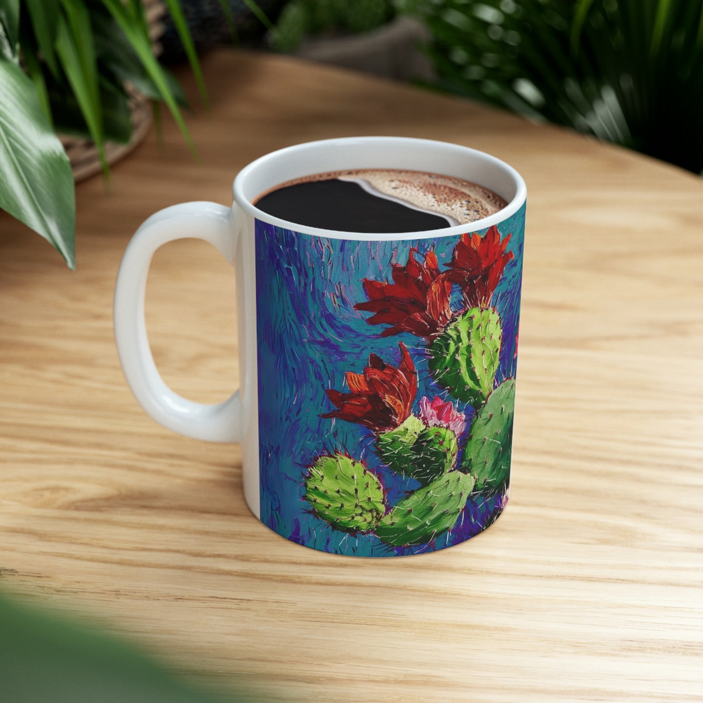 Van Gogh Style Cactus 2 - Ceramic Cactus Print Mug, 11oz