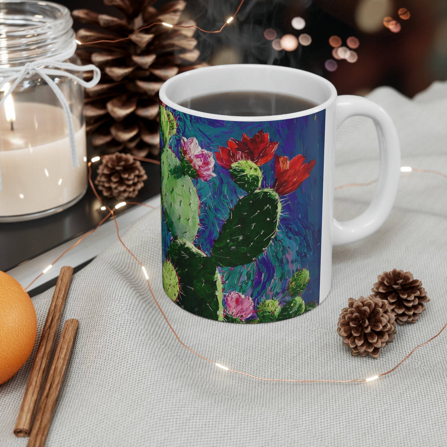 Van Gogh Style Cactus 2 - Ceramic Cactus Print Mug, 11oz